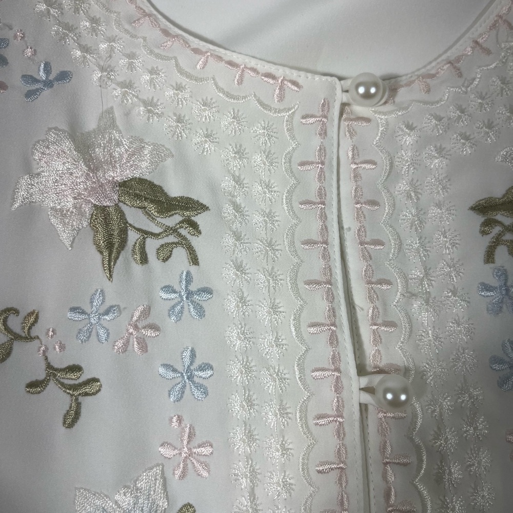 VTG CHRISTIE & JILL EMBROIDERED FLORAL BLOUSE BUTTON UP COTTAGECORE 20W IVORY - Picture 4 of 11